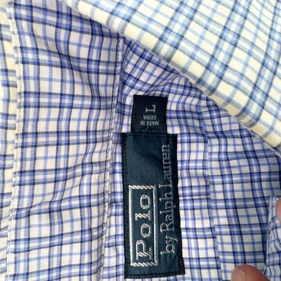 Polo by Ralph Lauren Shirt Mens Large Blue Checked Long-Sleeve Button-Down - Picture 6 of 7